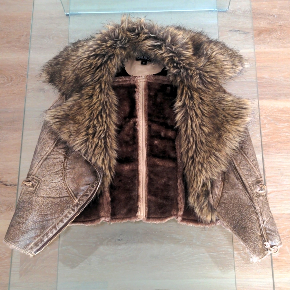 Faux Leather & Fur W Sherpa Lining Vest
